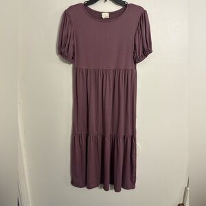 P & Rose Mauve Tiered Midi Dress Size Small